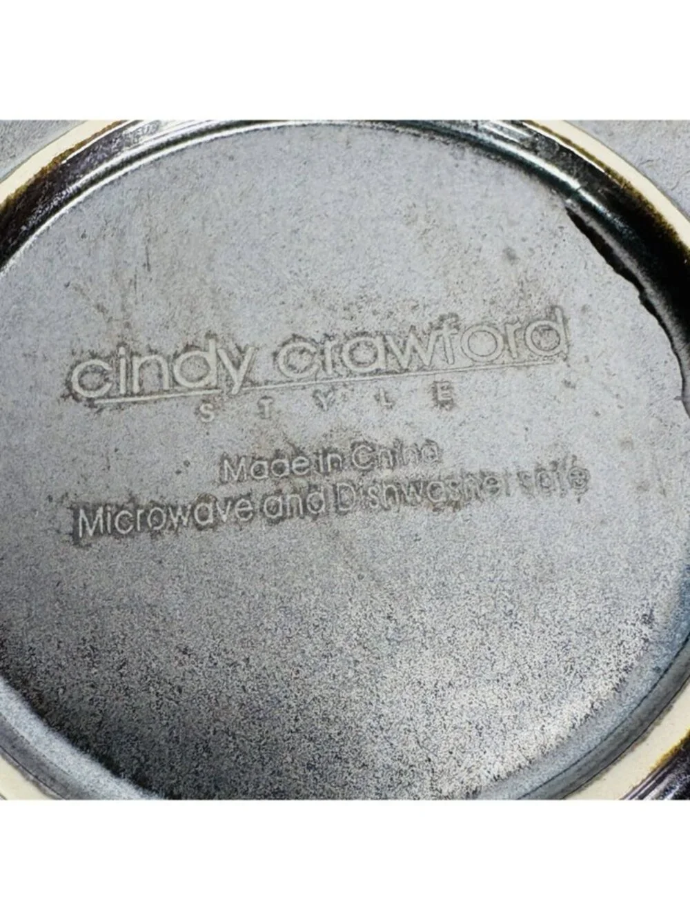 Cindy Crawford Metallic Bronze Hammer Rim Cream Ceramic Dinner Plates Set of 4